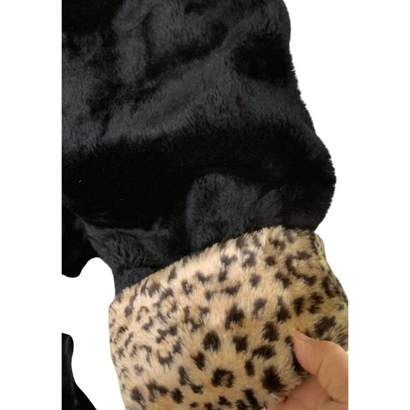 Black Faux Fur Coat Leopard Print Trim Hooded Monterey Fashions 3X RG10187 - Picture 8 of 13